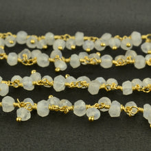Load image into Gallery viewer, Rainbow Moonstone 3-3.5mm Cluster Rosary Chain Faceted Gold Plated Dangle Rosary 5FT
