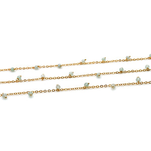 Prehnite 3-4mm Cluster Rosary Chain Faceted Gold Plated Dangle Rosary 5FT