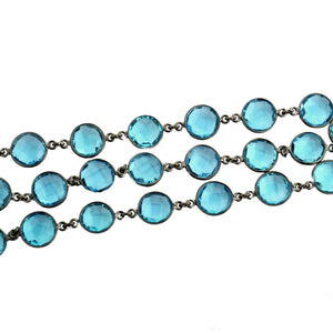 Blue Topaz Round 12mm Oxidized Wholesale Connector Rosary Chain