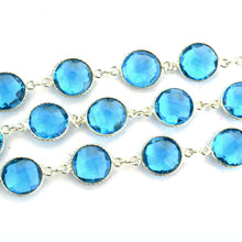 Load image into Gallery viewer, Blue Topaz Round 12mm Silver Plated Wholesale Connector Rosary Chain
