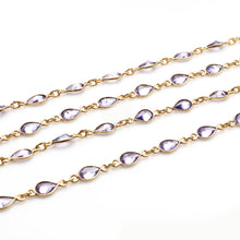 Load image into Gallery viewer, Amethyst Pear 6x4mm Gold Plated Wholesale Bezel Continuous Connector Chain
