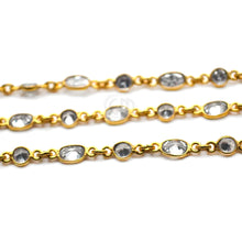 Load image into Gallery viewer, White Zircon Round &amp; Oval 4mm &amp; 5x4mm Gold Plated  Wholesale Bezel Continuous Connector Chain
