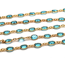Load image into Gallery viewer, Blue Topaz Oval 7x5mm Gold Plated Wholesale Bezel Continuous Connector Chain

