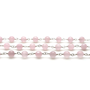 Rose Quartz 6-7mm Round Cabochon Silver Plated Beads Rosary 5FT