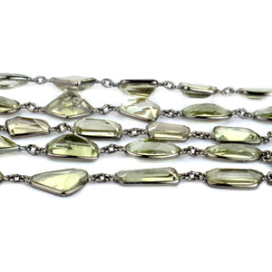 Green Amethyst Mix Faceted 10-15mm Oxidized  Wholesale Bezel Continuous Connector Chain