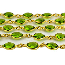 Load image into Gallery viewer, Peridot Heart 10mm Gold Plated  Wholesale Bezel Continuous Connector Chain
