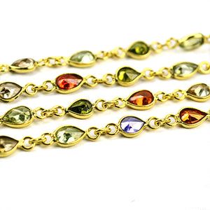 Multi Stone Pear 5x3mm Gold Plated Continuous Connector Chain