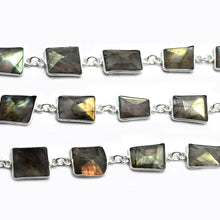 Load image into Gallery viewer, Labradorite Mix Faceted Shapes 10-15mm Silver Plated Wholesale Connector Rosary Chain
