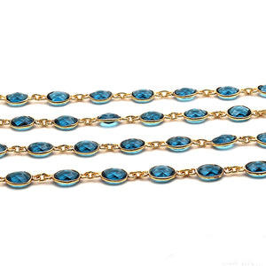 Blue Topaz Oval 7x5mm Gold Plated Wholesale Bezel Continuous Connector Chain