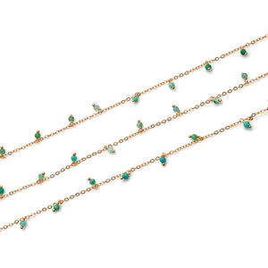 Chrysoprase 3-4mm Cluster Rosary Chain Faceted Gold Plated Dangle Rosary 5FT