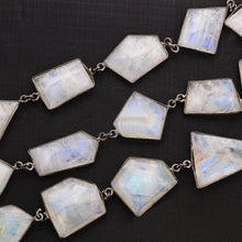 Load image into Gallery viewer, Rainbow Moonstone Mix Faceted shapes 10-12mm Oxidized  Wholesale Bezel Continuous Connector Chain
