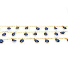 Load image into Gallery viewer, Sapphire 8x12mm Cluster Rosary Chain Faceted Gold Plated Bezel Dangle Rosary 5FT
