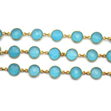 Load image into Gallery viewer, Sky Blue Chalcedony Round 12mm Gold Plated Wholesale Connector Rosary Chain
