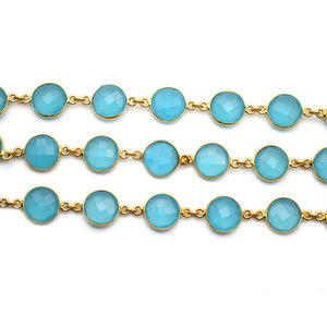 Sky Blue Chalcedony Round 12mm Gold Plated Wholesale Connector Rosary Chain