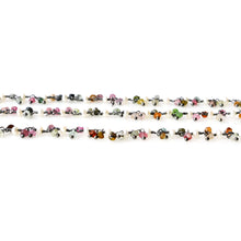 Load image into Gallery viewer, Multi Tourmaline &amp; Pearl 2.5-3mm Cluster Rosary Chain Faceted Oxidized Dangle Rosary 5FT

