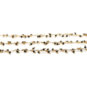 Black Spinel & Crystal 1.5-2mm Cluster Rosary Chain Faceted Gold Plated Dangle Rosary 5FT