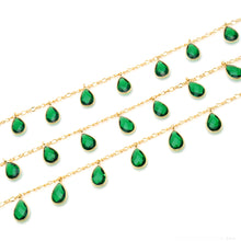 Load image into Gallery viewer, Emerald 8x12mm Cluster Rosary Chain Faceted Gold Plated Bezel Dangle Rosary 5FT

