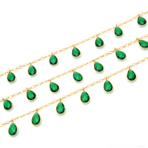 Emerald 8x12mm Cluster Rosary Chain Faceted Gold Plated Bezel Dangle Rosary 5FT