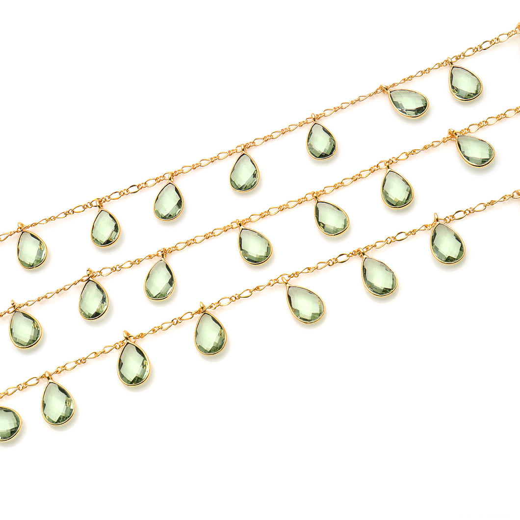 Green Amethyst 8x12mm Cluster Rosary Chain Faceted Gold Plated Bezel Dangle Rosary 5FT