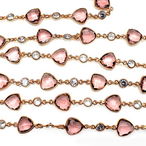 Pink Amethyst Trillion & Crystal Gold Bezel Continuous Connector Chain