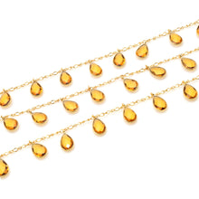 Load image into Gallery viewer, Citrine 8x12mm Cluster Rosary Chain Faceted Gold Plated Bezel Dangle Rosary 5FT
