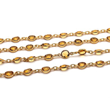 Load image into Gallery viewer, Citrine Round 5mm Gold Plated  Wholesale Bezel Continuous Connector Chain
