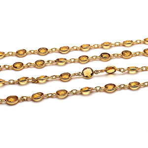 Citrine Round 5mm Gold Plated  Wholesale Bezel Continuous Connector Chain