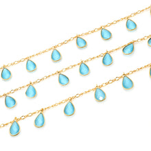 Load image into Gallery viewer, Blue Monalisa 8x12mm Cluster Rosary Chain Faceted Gold Plated Bezel Dangle Rosary 5FT
