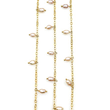 Load image into Gallery viewer, Pink Pearl 6x4mm Cluster Rosary Chain Faceted Gold Plated Dangle Rosary 5FT
