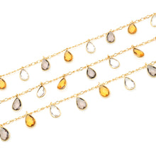 Load image into Gallery viewer, Citrine &amp; Crystal 8x12mm Cluster Rosary Chain Faceted Gold Plated Bezel Dangle Rosary 5FT
