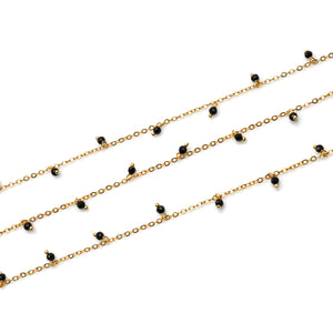 Black Spinel 3-4mm Cluster Rosary Chain Faceted Gold Plated Dangle Rosary 5FT