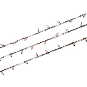 Rose Quartz 3-4mm Cluster Rosary Chain Faceted Oxidized Dangle Rosary 5FT