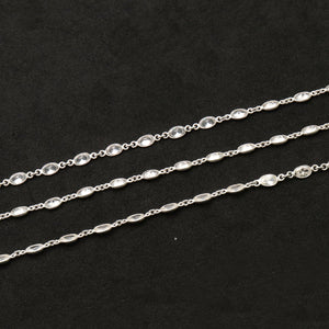 White Zircon Oval 5x4mm Silver Plated Wholesale Connector Rosary Chain