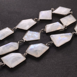 Rainbow Moonstone Mix Faceted shapes 10-12mm Oxidized  Wholesale Bezel Continuous Connector Chain
