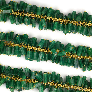 Aventurine 7x4mm Cluster Rosary Chain Faceted Gold Plated Dangle Rosary 5FT