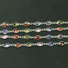 Load image into Gallery viewer, Multi Color Oval 6x4mm Silver Plated Wholesale Bezel Continuous Connector Chain

