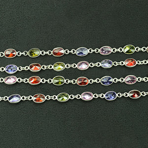 Multi Color Oval 6x4mm Silver Plated Wholesale Bezel Continuous Connector Chain