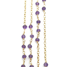 Load image into Gallery viewer, Amethyst 3-3.5mm Round Faceted Gold Plated Beads Rosary 5FT
