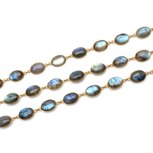 Labradorite Cabochon Oval 10-15mm Gold Plated  Wholesale Bezel Continuous Connector Chain