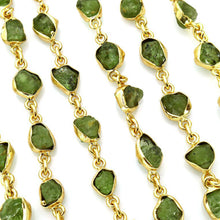 Load image into Gallery viewer, Peridot Rough 10mm Gold Plated  Wholesale Bezel Continuous Connector Chain
