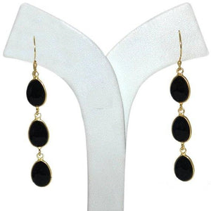 5 Pairs Black Onyx Dangle Cabochon Earring, Faceted Gold Plated Gemstone Cabochon Earrings, Hook Earrings