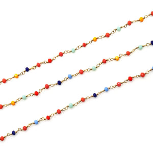 Multi Color 2.5-3mm Round Faceted Gold Plated Beads Rosary 5FT
