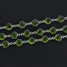 Load image into Gallery viewer, Peridot Heart 8mm Silver Plated  Wholesale Bezel Continuous Connector Chain
