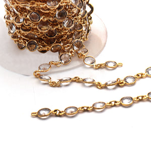 Crystal Round 5mm Gold Plated  Wholesale Bezel Continuous Connector Chain