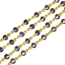 Load image into Gallery viewer, Tanzanite Round 4mm Gold Plated  Wholesale Bezel Continuous Connector Chain
