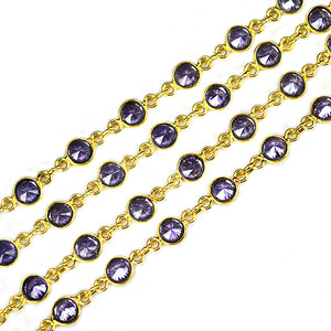 Tanzanite Round 4mm Gold Plated  Wholesale Bezel Continuous Connector Chain