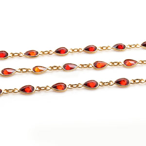 Garnet Pear 6x4mm Gold Plated Wholesale Bezel Continuous Connector Chain