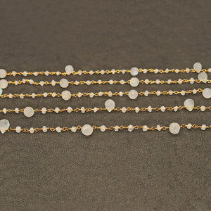 Rainbow Moonstone  Cluster Rosary Chain Faceted Gold Plated Dangle Rosary 5FT