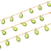 Load image into Gallery viewer, Peridot 8x12mm Cluster Rosary Chain Faceted Gold Plated Bezel Dangle Rosary 5FT
