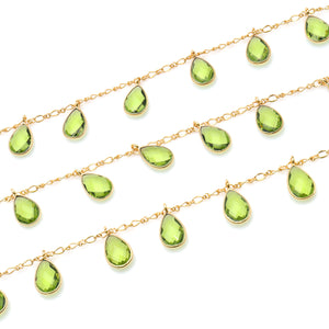 Peridot 8x12mm Cluster Rosary Chain Faceted Gold Plated Bezel Dangle Rosary 5FT